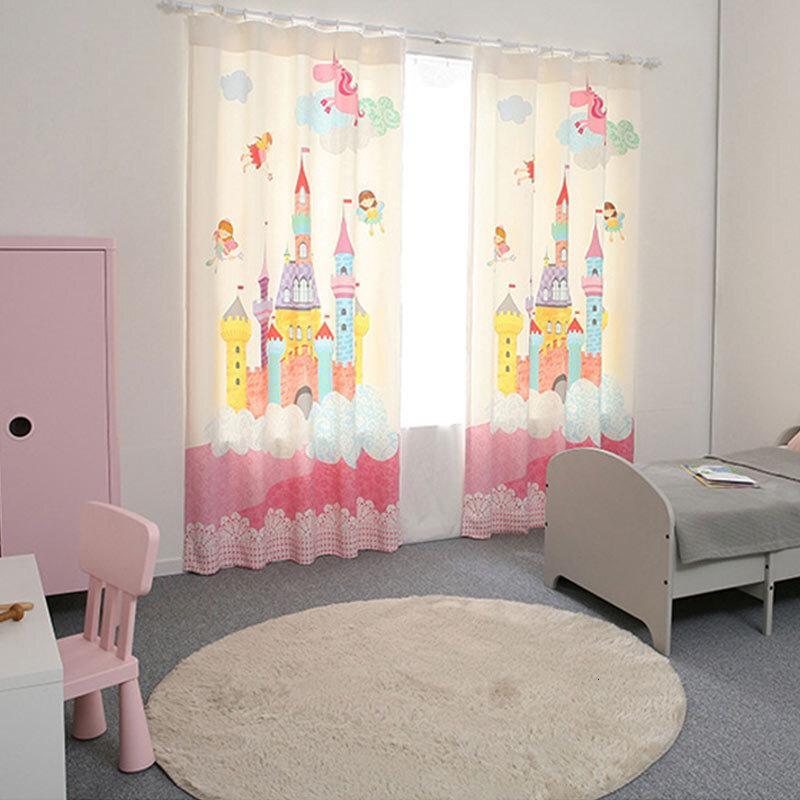 窗帘公主风成品布料北欧儿童房卧室卡通窗帘可爱粉色少女窗帘女孩