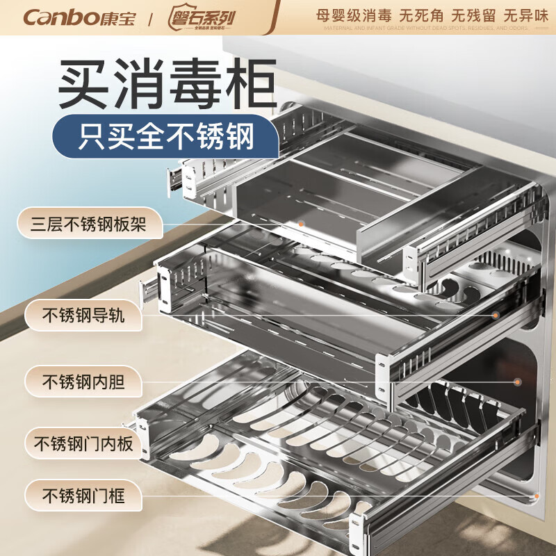 康宝(Canbo)120L磐石PRO三层不锈钢消毒柜嵌入式家用母婴二星热风消毒碗柜XDZ120-V6白色高清大图