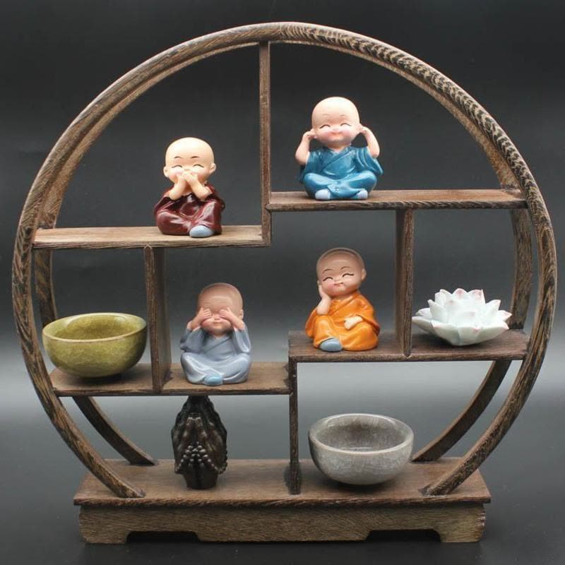 四不小和尚+莲花+佛珠+B展架中式禅意小和尚沙弥摆件家居装饰品工艺品