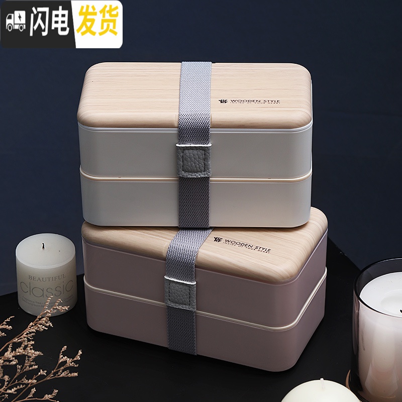 三维工匠日式饭盒便当分格减脂健身女餐盒套装上班族双层可微波炉加热便携 蓝色-1200+汤罐高清大图