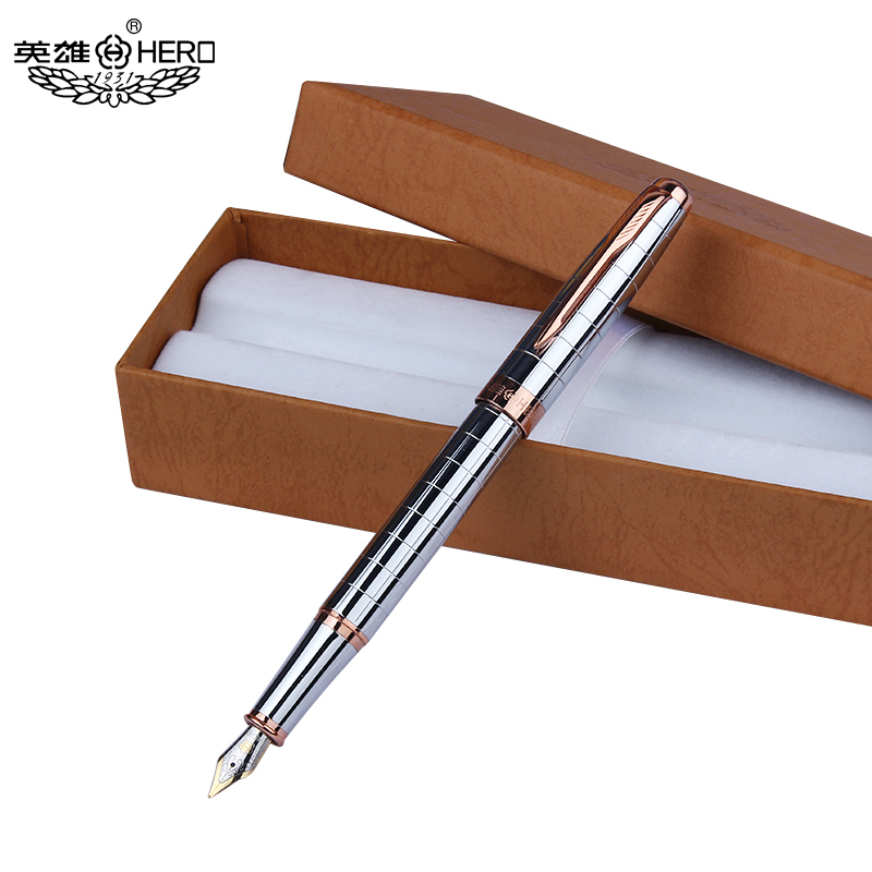 英雄 9315 钢笔 亮铬方格玫瑰金铱金笔（双色随机发货）单支装