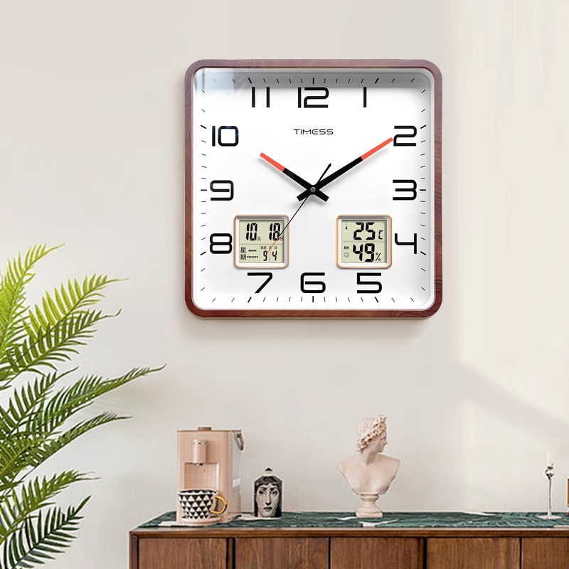 TIMESS方形钟表挂墙挂钟家用客厅免打孔石英钟电子日历时钟高清大图