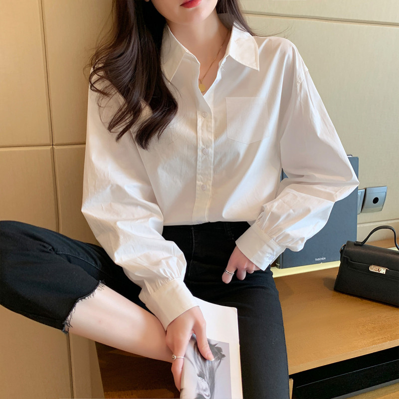 唐狮春夏季衬衫女小众简约宽松长袖衬衣职场穿搭气质百搭