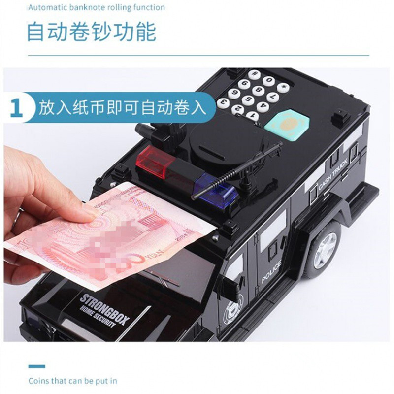 创意抖音款指纹汽车储蓄儿童存钱罐不可取防摔只进不出密码箱网红 三维工匠 红色电池越野车存钱罐储蓄罐