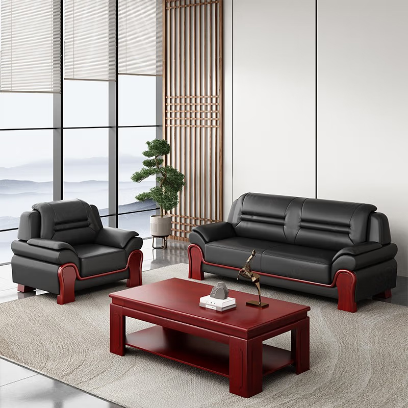 臻远 ZY5110349 办公室沙发简约商务沙发茶几组合休闲沙发 牛皮3+1+1高清大图