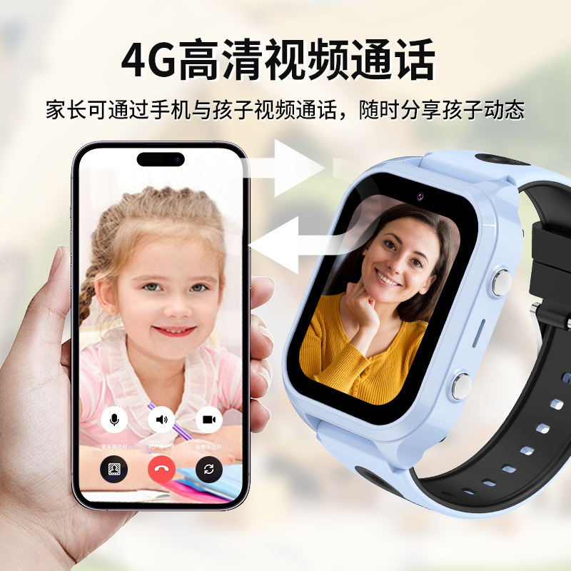 创维Skyworth智能儿童电话手表4G全网通视频通话插卡大屏语音微聊定位拍照防水支付 粉色高清大图