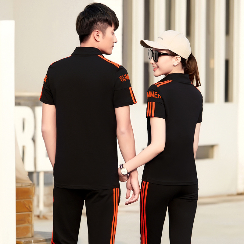 情侣新款青年时尚潮流短袖跑步立领宽松大码薄运动服套装官方旗舰店