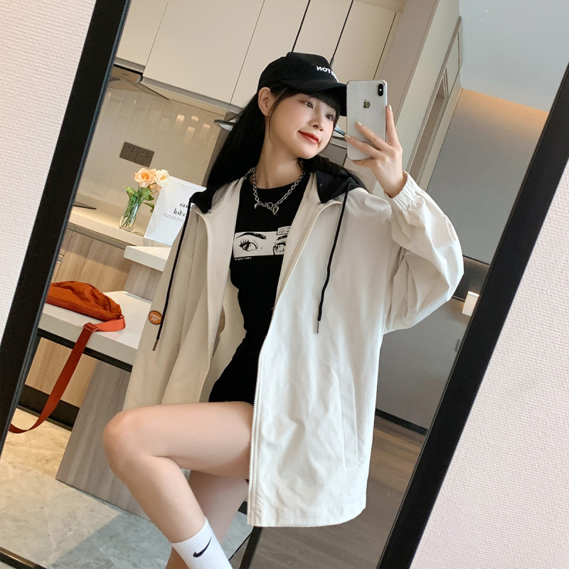 [1.5折价93元]唐狮秋季外套女款韩版宽松上衣工装风拼接连帽外套流行百搭