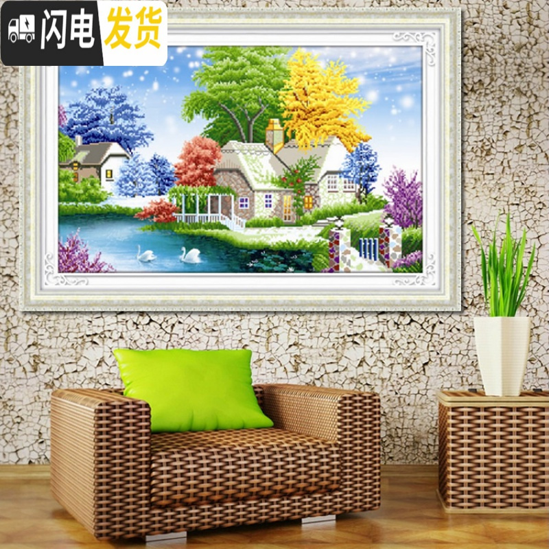 三维工匠5D满钻钻石画新款小风景欧式田园房子悠然小居粘贴十字绣2019新款 钻石画[满钻全贴]90*60厘米高清大图