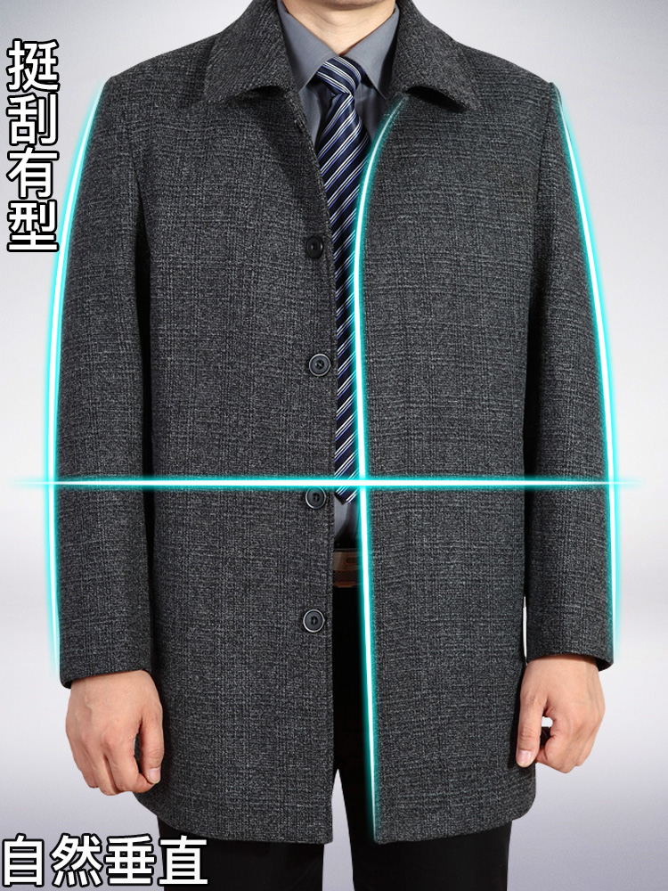 SUNTEK爸爸冬装外套男士风衣春秋季宽松中老年中长款毛呢大衣父亲上衣风衣高清大图