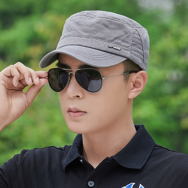 男士帽子夏季防晒太阳平顶鸭舌帽男爸爸休闲春夏天百搭遮阳棒球帽灰色