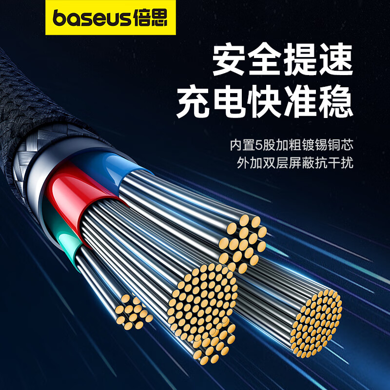 倍思(Baseus)苹果数据线快充线PD20W/27W充电线适用iPhone14/13手机车载带夜灯芳纶编织1米高清大图