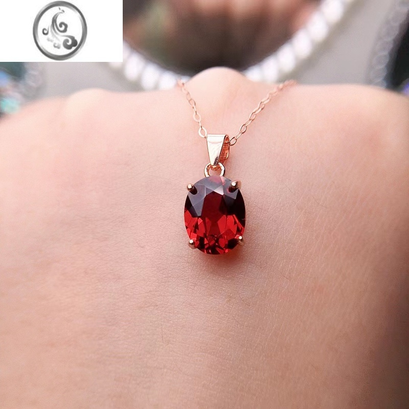 jimi红石榴石吊坠s925银银日韩简约锁骨红宝石项链女生节日礼物