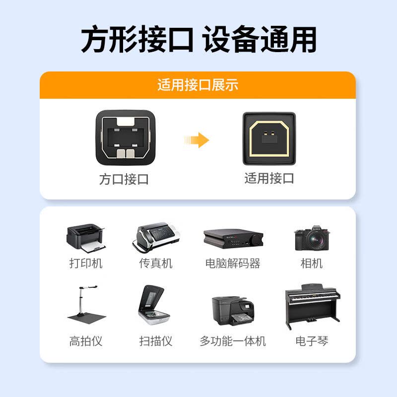 绿联 10329 USB2.0打印机数据线 5米 连接线 1.00 个/根 (计价单位:根) 黑色图片