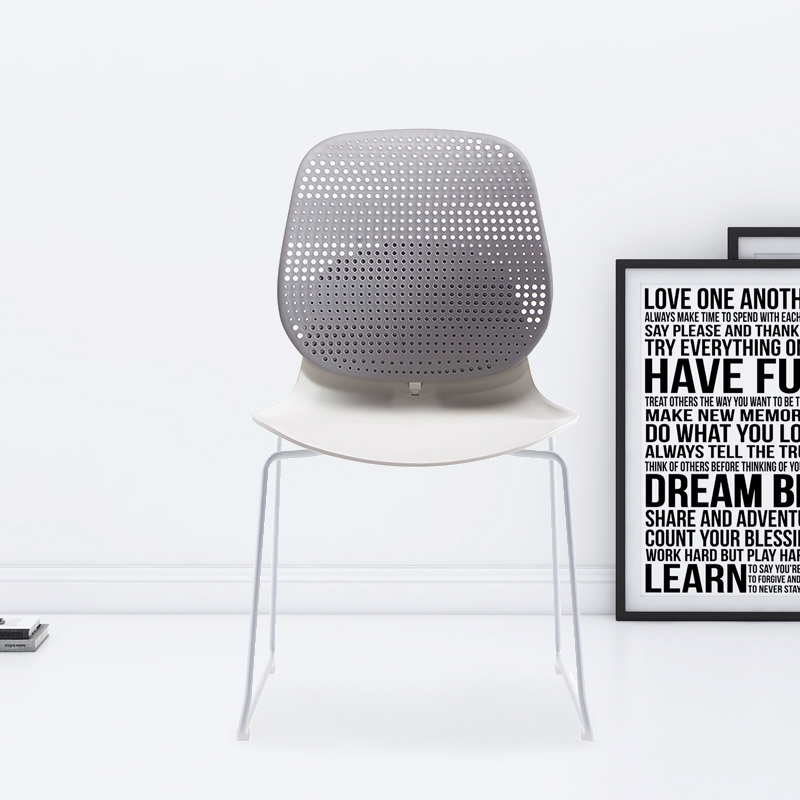 臻远ZY-7833 简约休闲办公椅轻奢铁艺靠背椅 灰背白座高清大图