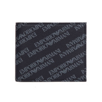 EMPORIO ARMANI 阿玛尼 男士黑色PVC带字母印花图案短款对折钱包