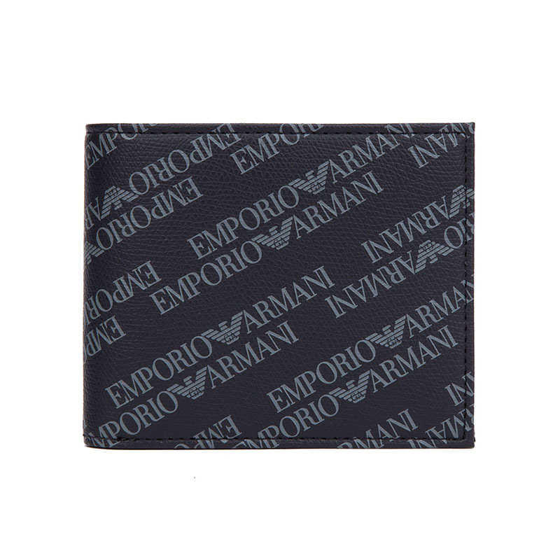 EMPORIO ARMANI 阿玛尼 男士黑色PVC带字母印花图案短款对折钱包