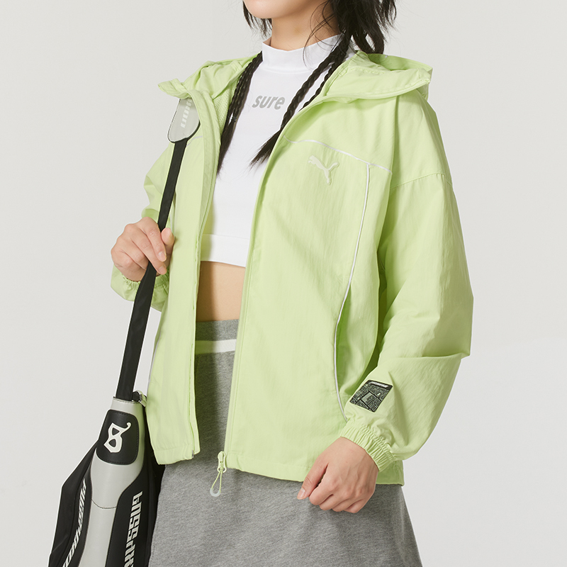 彪马(PUMA)外套女装新款休闲运动上衣跑步训练夹克梭织连帽外套628763-30 ZP