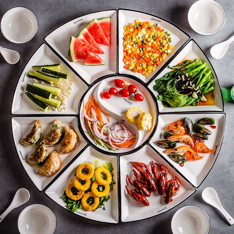 苏宁放心购抖音网红同款加厚拼盘餐具组合扇形创意家庭聚餐团圆家用