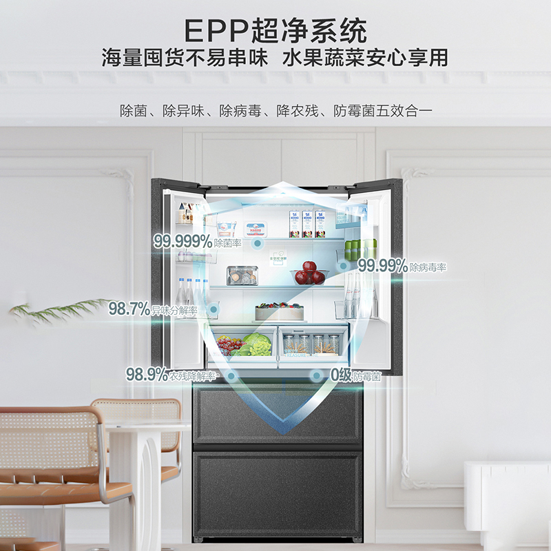 海尔(Haier)460升多门超薄零嵌冰箱 全空间保鲜 EPP超净 专属制冰盒 BCD-460WGHFD14S9U1