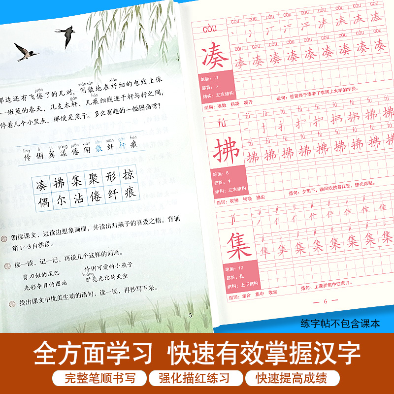 小学生三年级下册生字练字帖语文人教版同步描红本笔顺笔画拼音汉字字帖练习册图片 高清实拍大图 苏宁易购