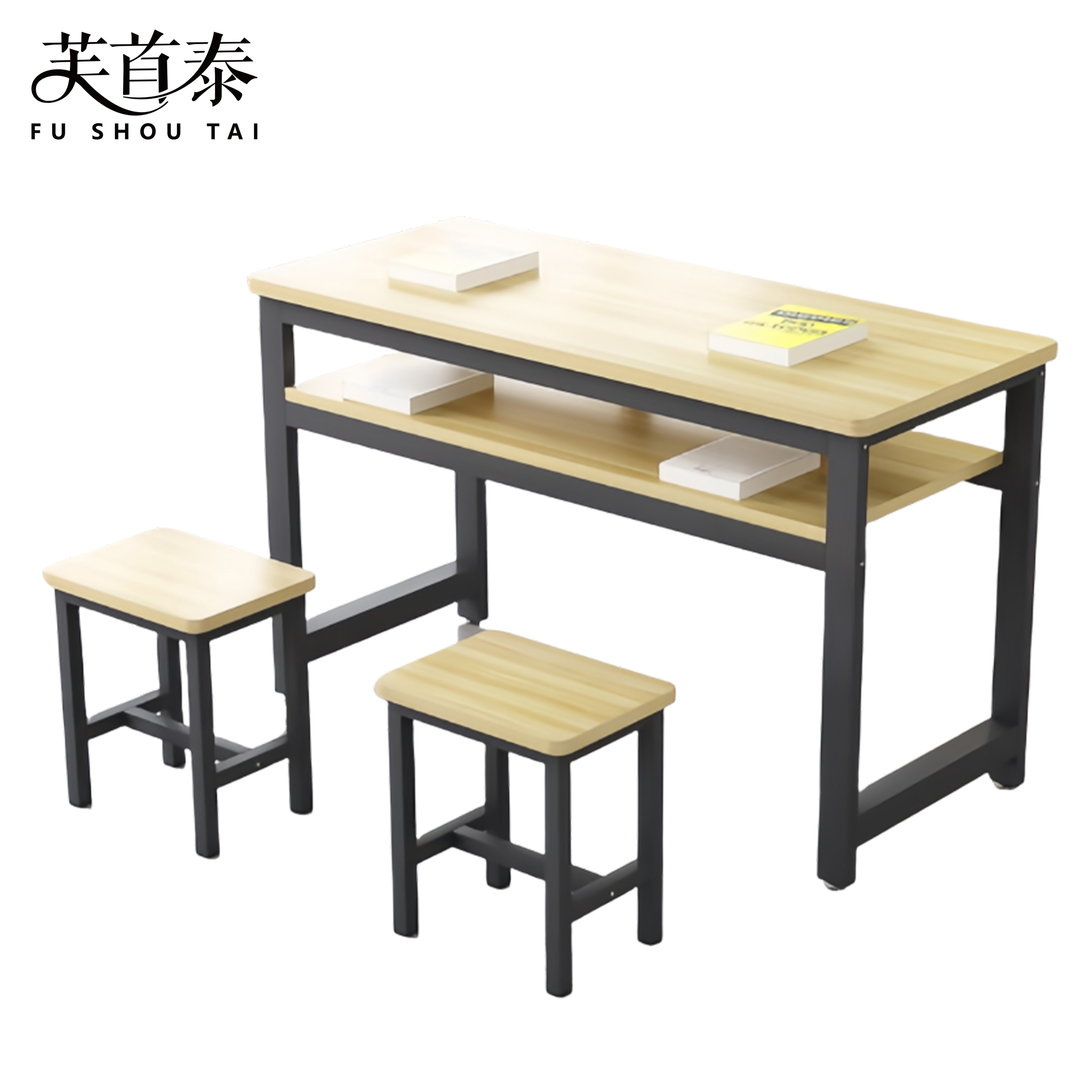 芙首泰双层学习桌1200*500*800mm(1桌2凳)套高清大图