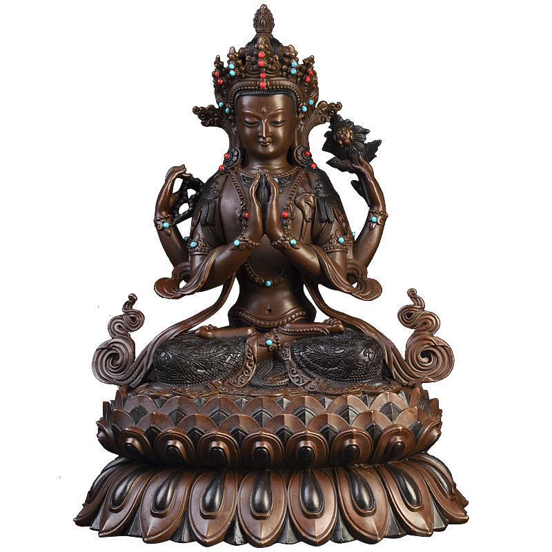 家柏饰(CORATED)四臂观音佛像 铜四臂观音摆件藏传密宗菩萨尼泊尔工艺高清大图