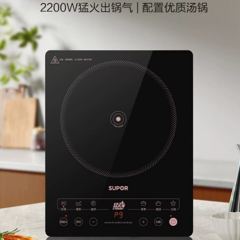 苏泊尔电磁炉2200W火力过热保护防水预约定时整板设计电磁炉 C22-IA913T高清大图