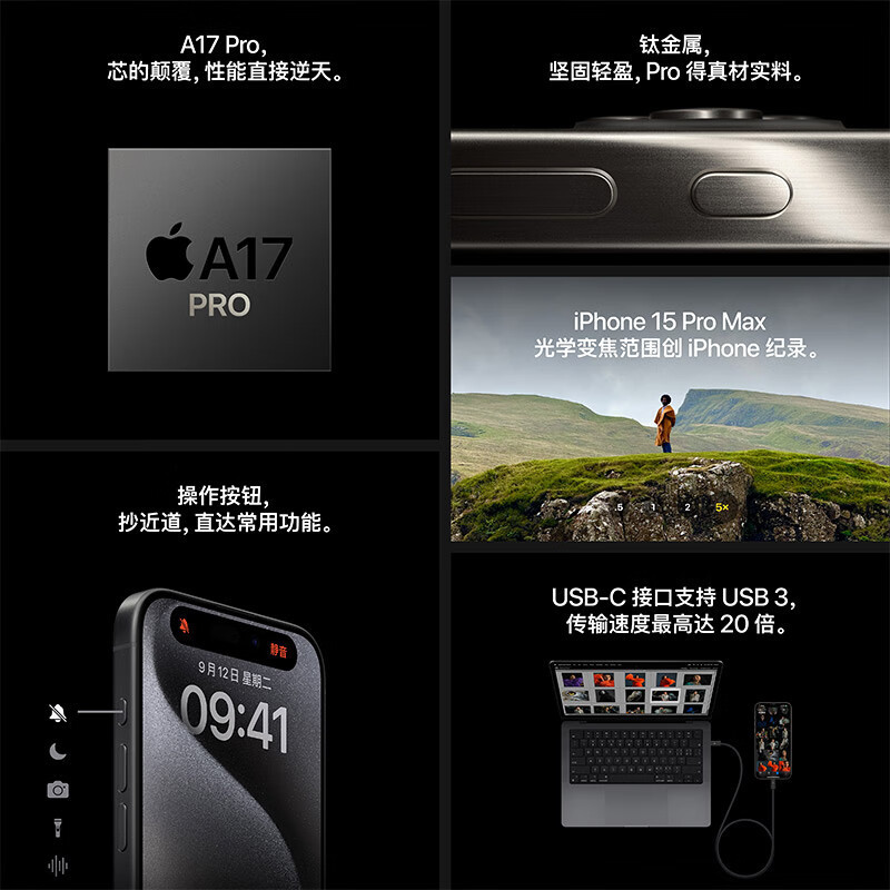 苹果(Apple) iPhone 15ProMax 256GB 蓝色钛金属 2023新款5G全网通智能游戏拍照手机 国行原装官旗舰方正品 苹果iphone15promax双卡双待