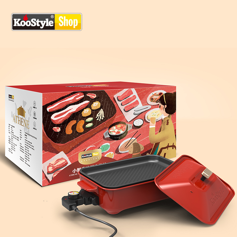 烤食代(KooStyle)多功能料理锅 电火锅烧烤炉 家用电烤锅火锅烧烤一体锅 复古红
