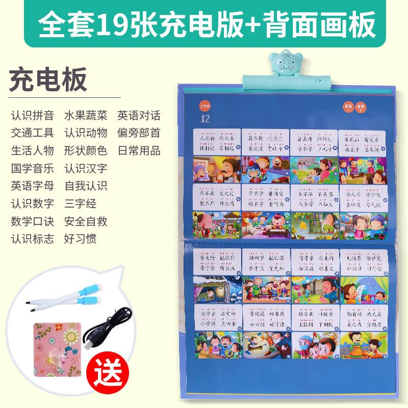 有声挂图拼音拼读训练字母表语音墙贴早教认知启蒙幼儿园识字卡片 19张充电版
