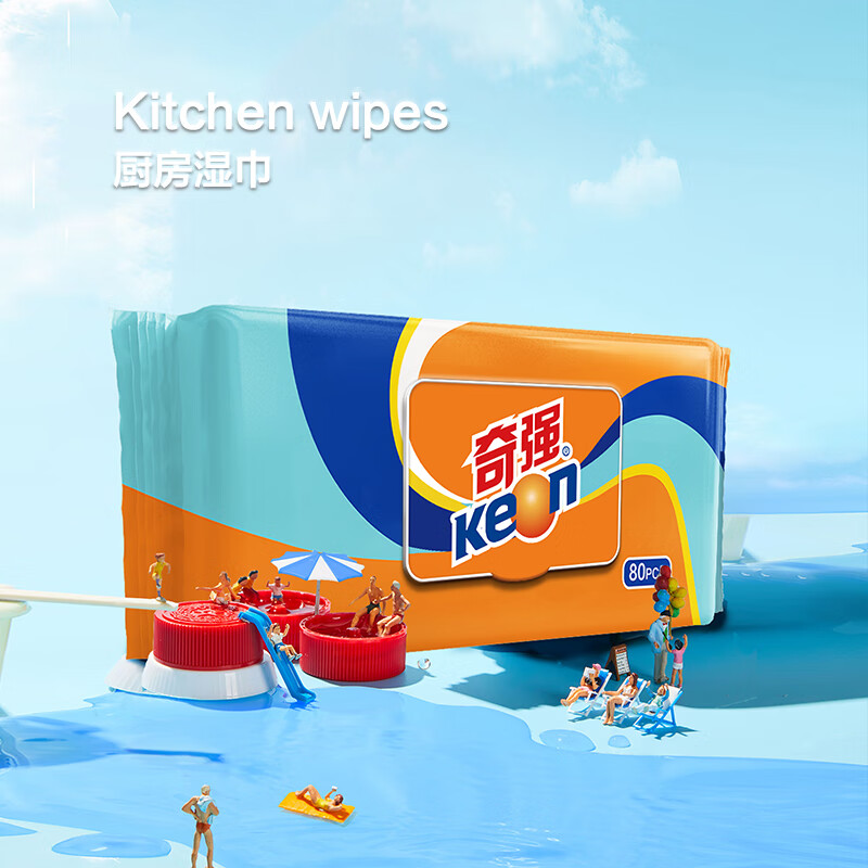 奇强 厨房湿巾纸去油去污家用大号清洁油烟机加大加厚湿纸巾去油污专用 厨房湿巾 80抽*12包高清大图