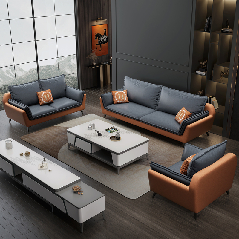 科技皮沙发小户型客厅现代简约意式轻奢组合整装皮艺沙发 客厅家具