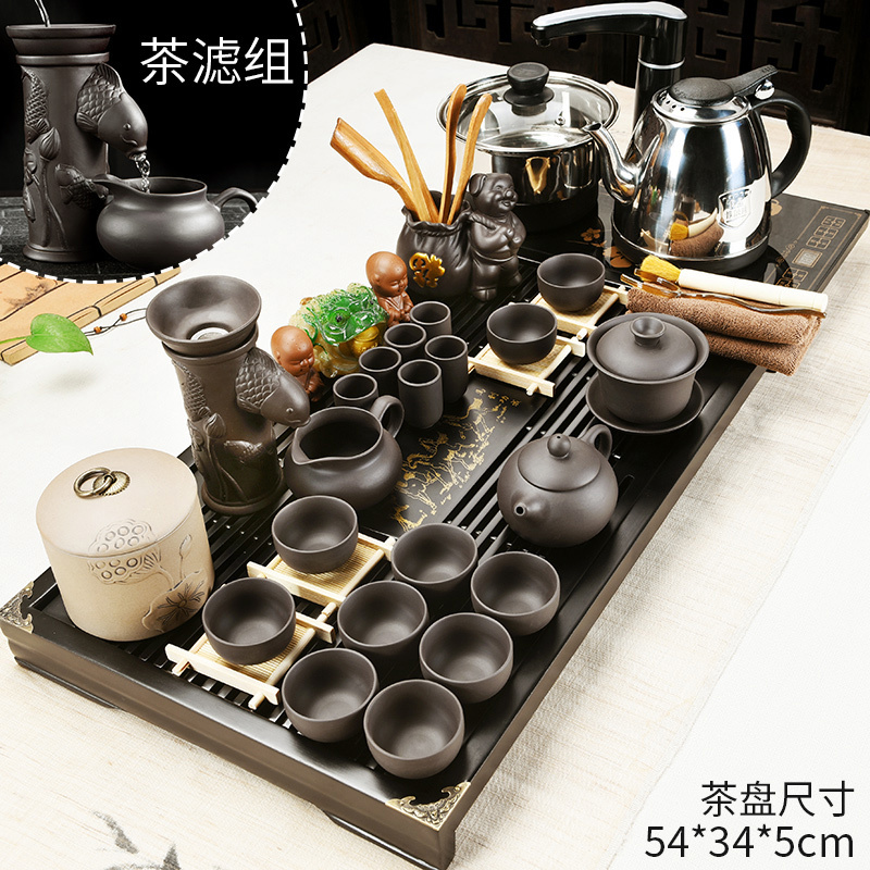 企购优品美阁紫砂功夫茶具套装家用简约陶瓷茶杯电热磁炉茶台茶道实木茶盘