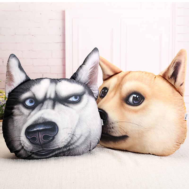 哈士奇柴犬滑稽狗头3D抱枕暖手搞怪单身神烦狗靠枕汽车二哈犬枕头
