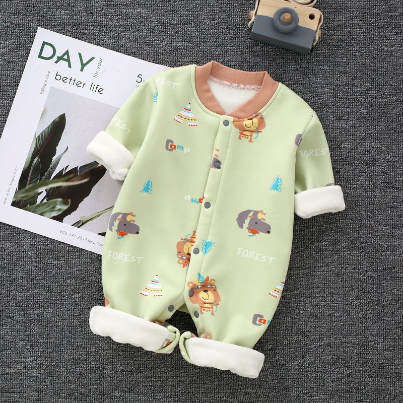 婴儿连体衣加绒加厚秋冬款幼儿保暖衣服莎丞