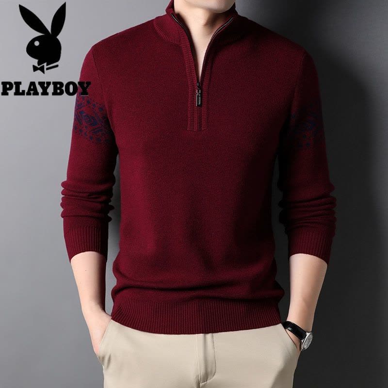 花花公子100纯羊毛衫男士毛衣冬厚拉链立领商务休闲毛大码线衣服男装2024图片
