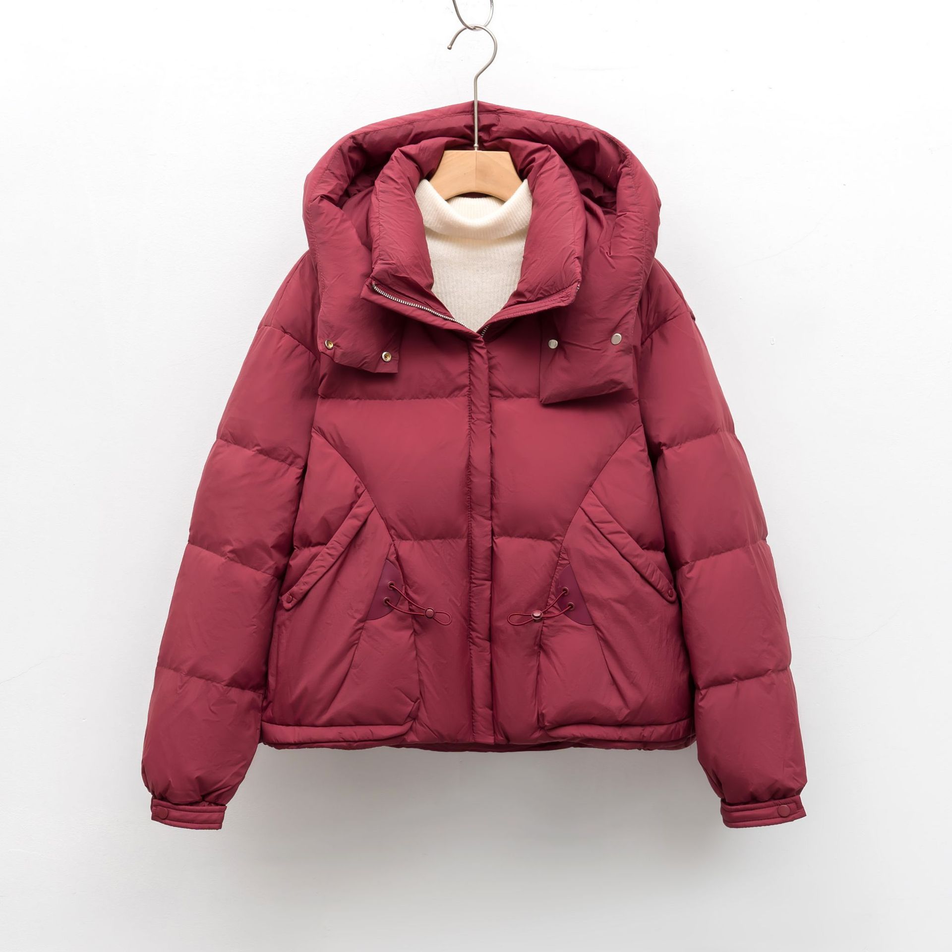 90绒鸭绒简约保暖新款加厚宽松女羽绒服外套_64 红色 L