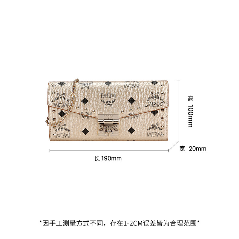 MCM 奢侈品 Patricia 女士香槟金色涂层人造革单肩斜挎链条包钱包小包 MYL8APA30T1001