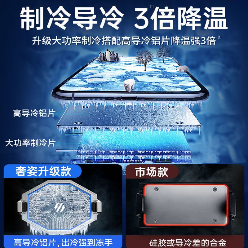 2021新款-金属银半导体双效散热器 标配+游戏指套+收纳袋 适用小米黑鲨冰封散热背夹Pro苹果手机散热器半导体制冷风扇