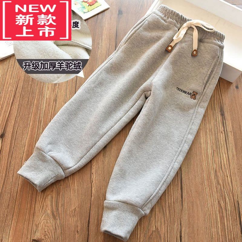 可莉允一体羊驼绒男女童保暖加厚休闲裤儿童韩版字母小熊保暖休闲棉裤冬保暖裤图片