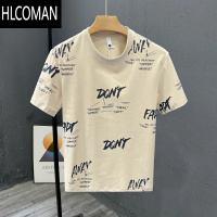 HLCOMAN时尚满印花设计感短袖t恤男夏装大码宽松网红潮牌百搭半袖上衣服