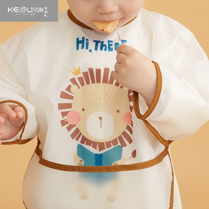 可莉允日系宝宝罩衣婴儿全身防水服儿童反穿衣轻薄透气款吃饭围兜