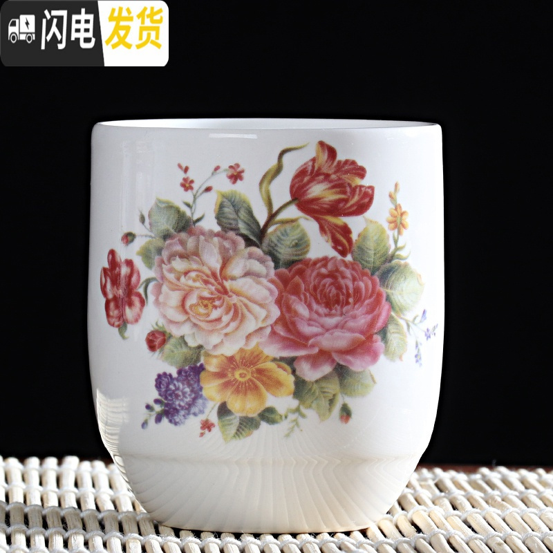 三维工匠大容量耐热景德镇陶瓷泡茶壶凉水壶 大号高温青花陶瓷大茶壶 茶杯 粉红色花团锦簇杯4个