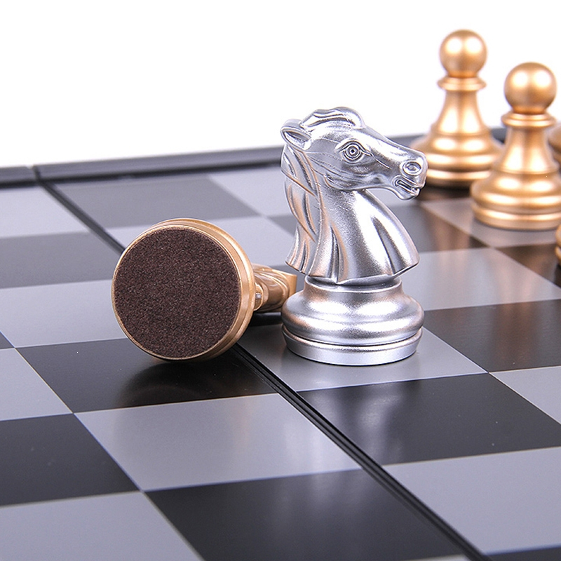 闪电客国际象棋磁性棋子加配备用棋子黑白金银仿木纹色棋子
