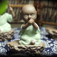 金镶玉 茶具茶宠 汝窑紫砂茶艺摆件 三不小和尚茶宠