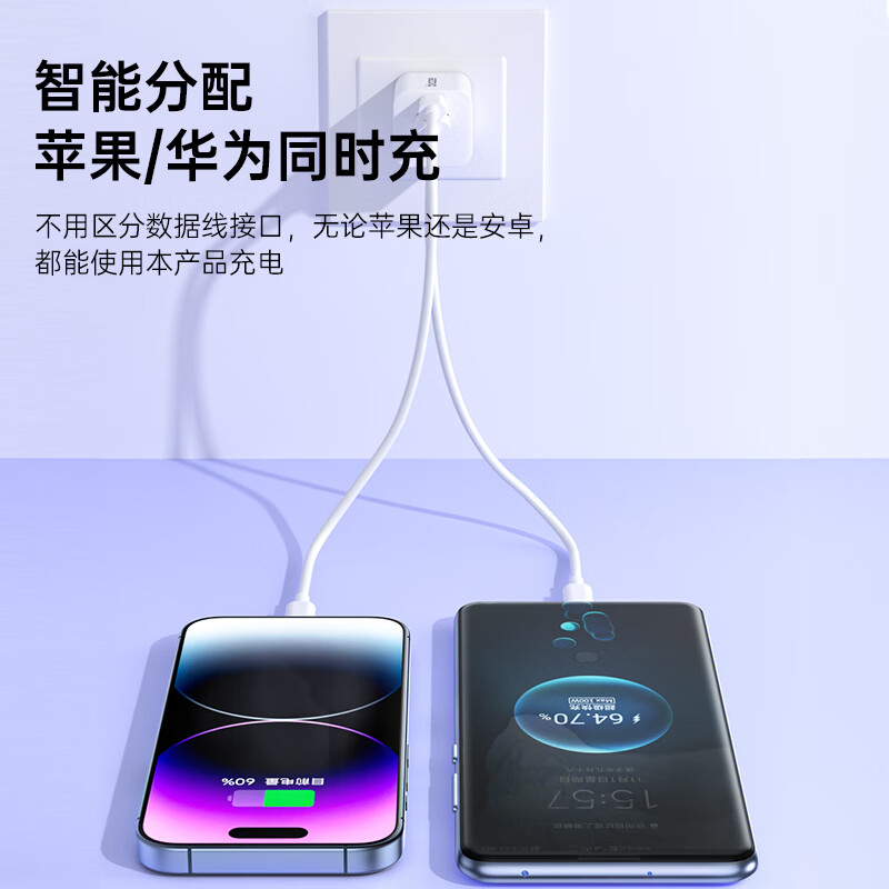 毕亚兹氮化镓苹果充电器30W多口充电头K113-01白色、紫色(颜色随机)高清大图