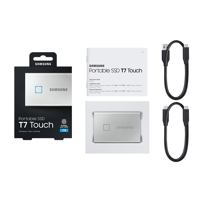 三星(SAMSUNG)T7 Touch 1TB移动硬盘usb3.2金属指纹加密手机电脑移动固态硬pssd 时尚银