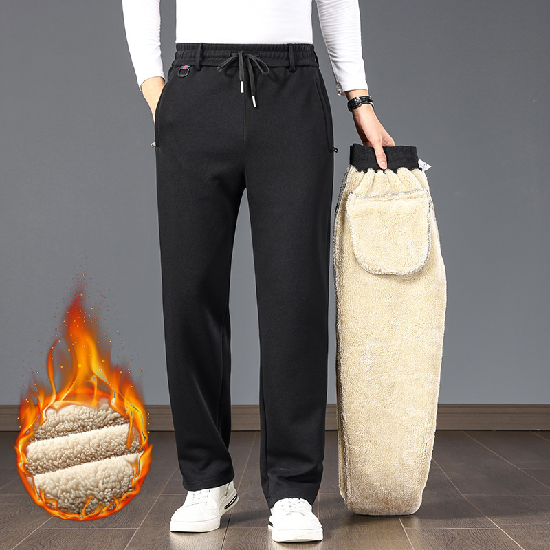 a)羊羔绒裤子男冬季男裤加厚运动裤爸爸棉裤男士加绒卫裤外穿保暖裤