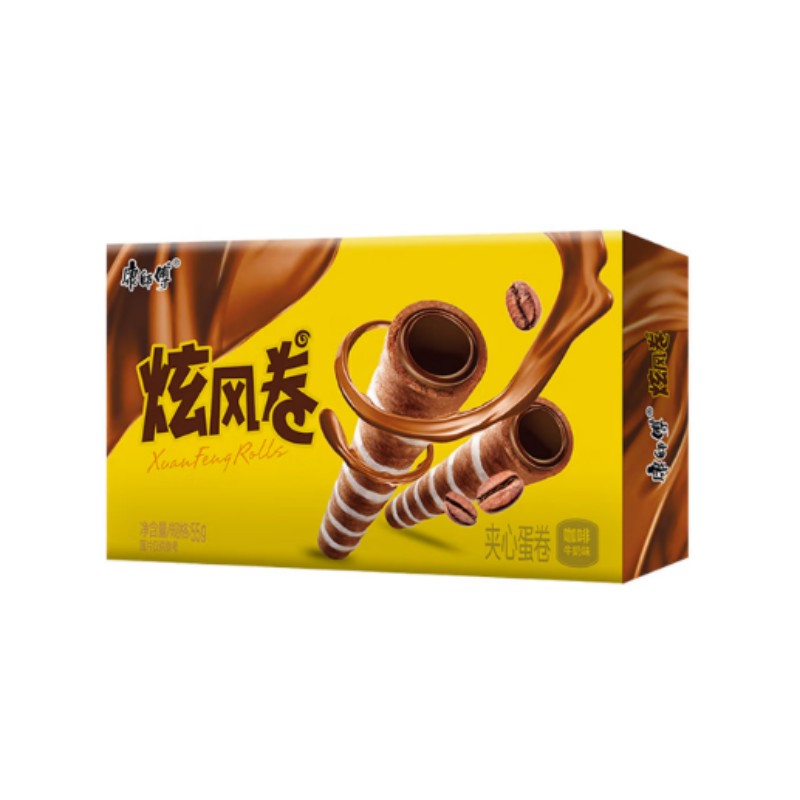 康师傅 炫风卷夹心蛋卷咖啡牛奶味早餐办公室休闲零食网红下午茶 55g*24盒整箱装高清大图